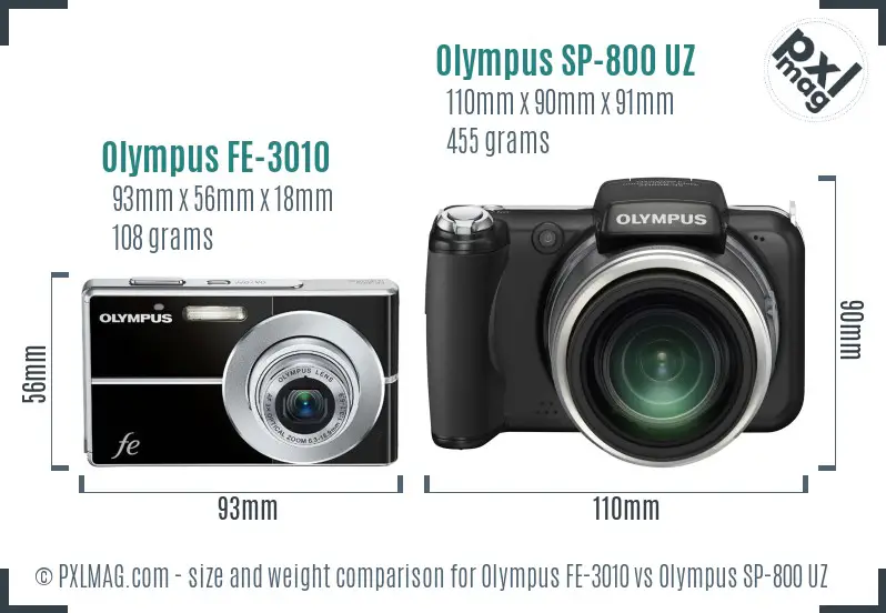 Olympus FE-3010 vs Olympus SP-800 UZ size comparison