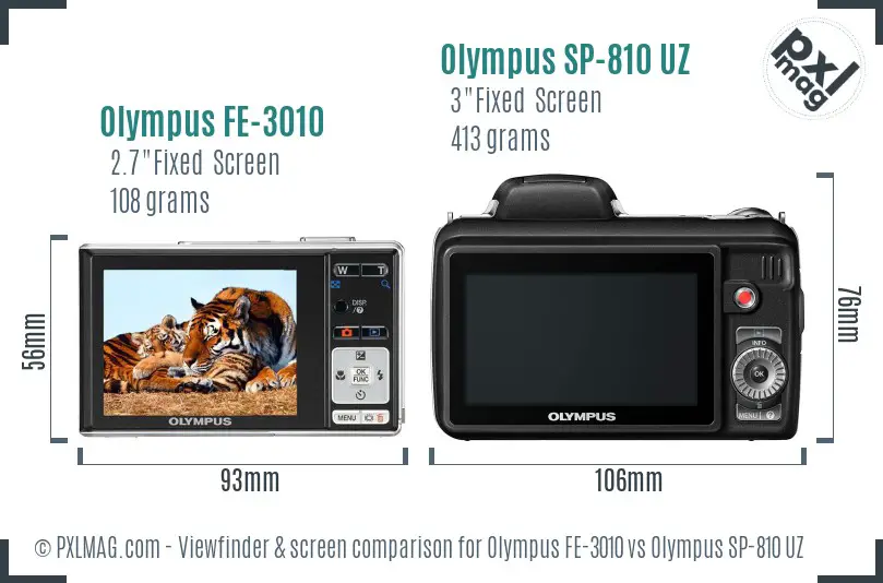 Olympus FE-3010 vs Olympus SP-810 UZ Screen and Viewfinder comparison
