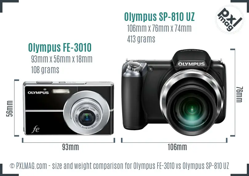 Olympus FE-3010 vs Olympus SP-810 UZ size comparison