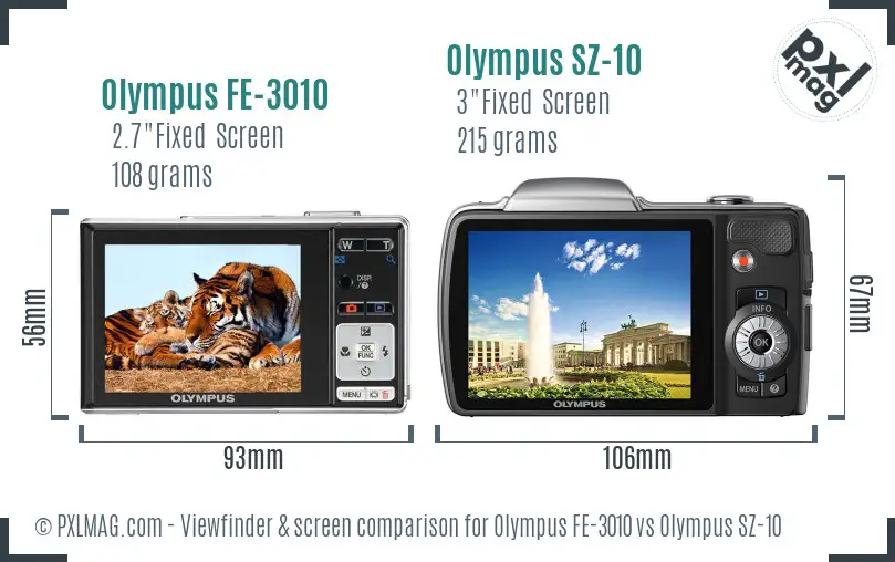 Olympus FE-3010 vs Olympus SZ-10 Screen and Viewfinder comparison