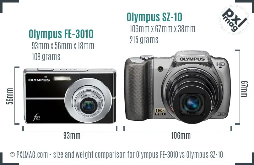 Olympus FE-3010 vs Olympus SZ-10 size comparison