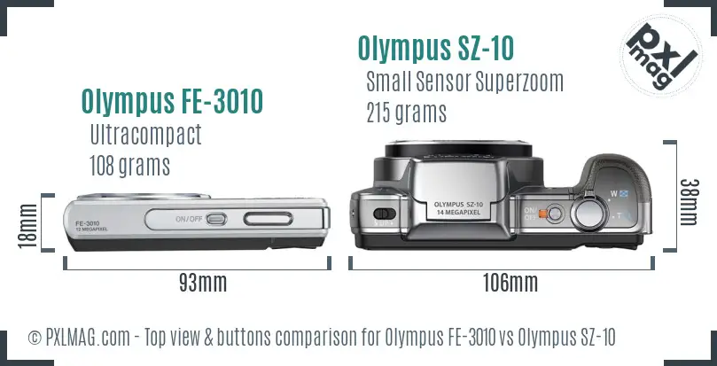 Olympus FE-3010 vs Olympus SZ-10 top view buttons comparison