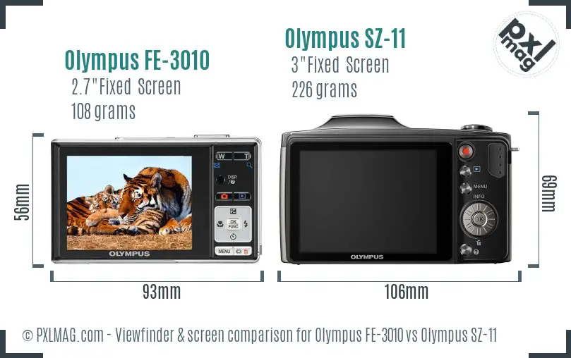 Olympus FE-3010 vs Olympus SZ-11 Screen and Viewfinder comparison