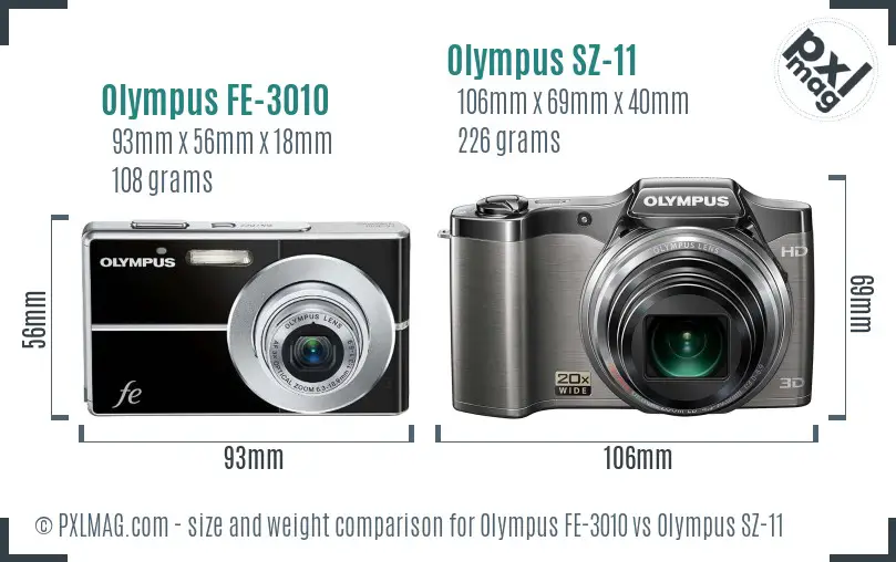 Olympus FE-3010 vs Olympus SZ-11 size comparison