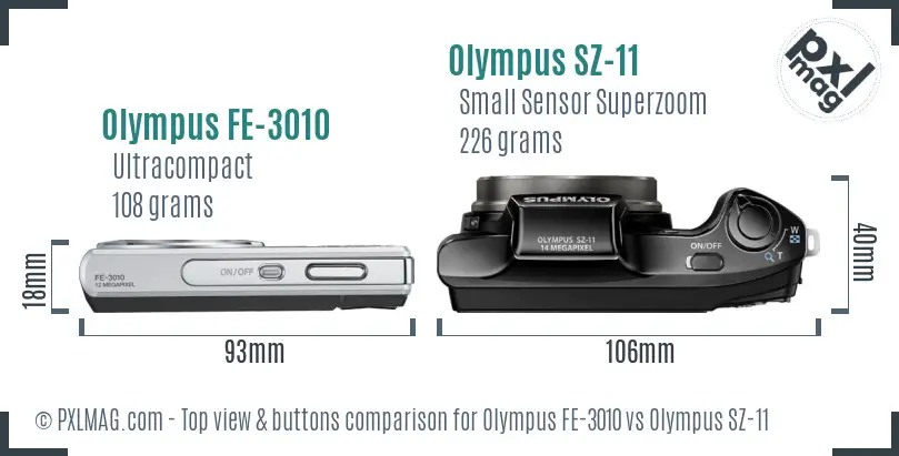 Olympus FE-3010 vs Olympus SZ-11 top view buttons comparison