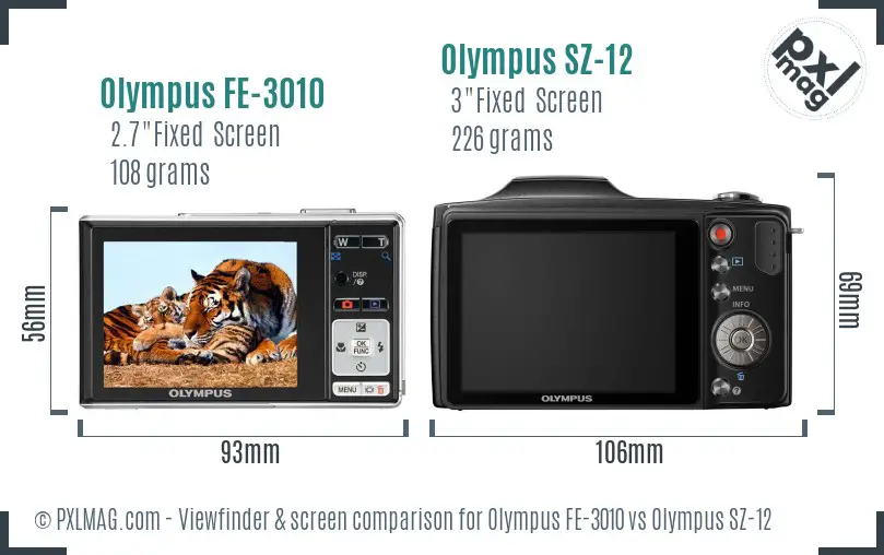 Olympus FE-3010 vs Olympus SZ-12 Screen and Viewfinder comparison