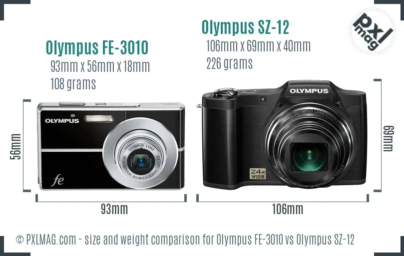 Olympus FE-3010 vs Olympus SZ-12 size comparison