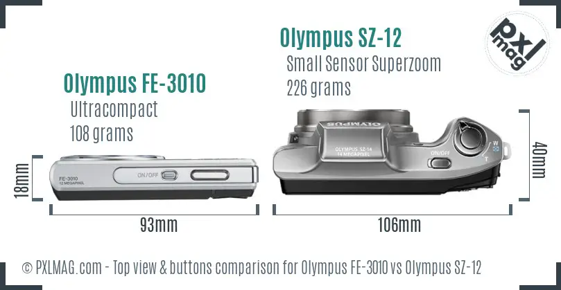 Olympus FE-3010 vs Olympus SZ-12 top view buttons comparison