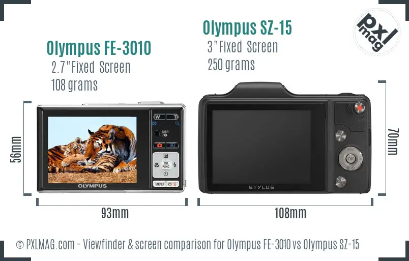 Olympus FE-3010 vs Olympus SZ-15 Screen and Viewfinder comparison