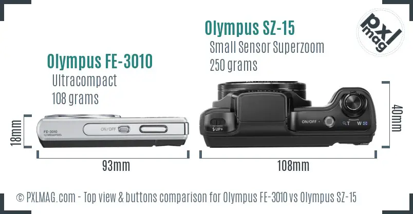 Olympus FE-3010 vs Olympus SZ-15 top view buttons comparison