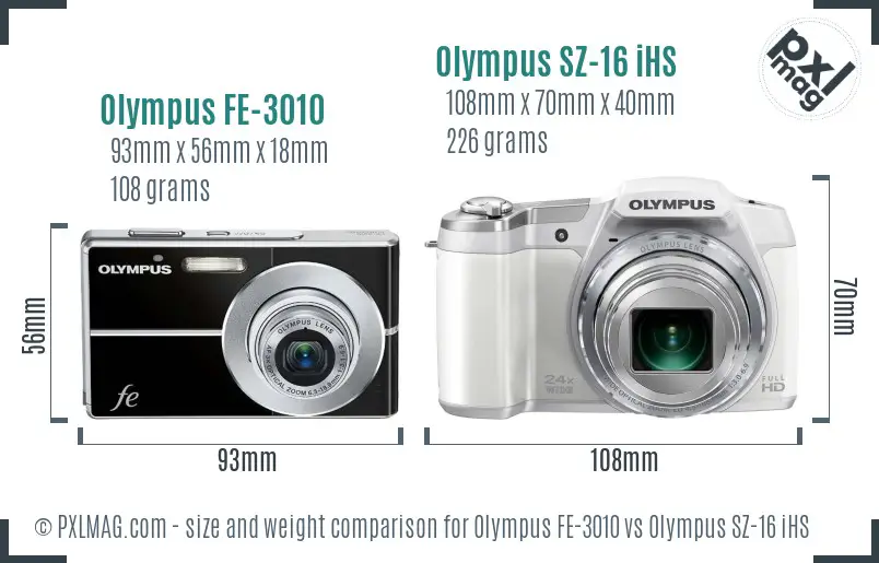 Olympus FE-3010 vs Olympus SZ-16 iHS size comparison