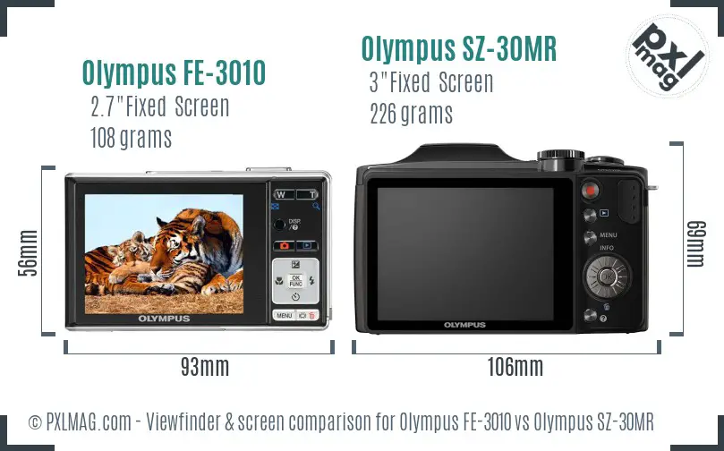 Olympus FE-3010 vs Olympus SZ-30MR Screen and Viewfinder comparison
