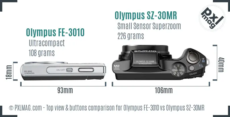 Olympus FE-3010 vs Olympus SZ-30MR top view buttons comparison