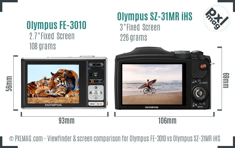Olympus FE-3010 vs Olympus SZ-31MR iHS Screen and Viewfinder comparison
