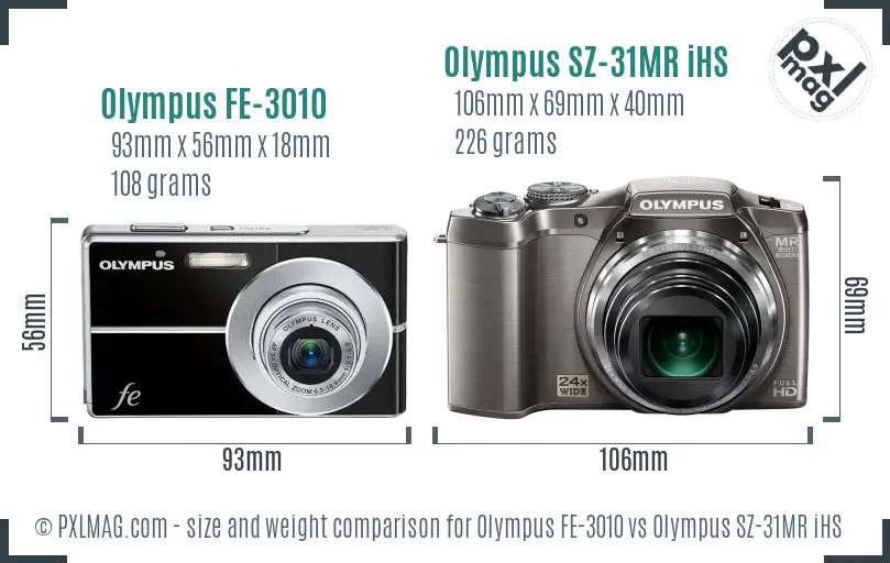 Olympus FE-3010 vs Olympus SZ-31MR iHS size comparison