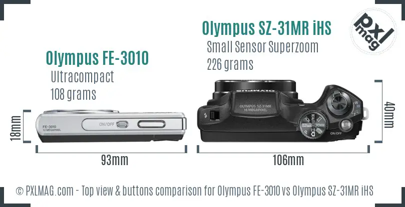 Olympus FE-3010 vs Olympus SZ-31MR iHS top view buttons comparison
