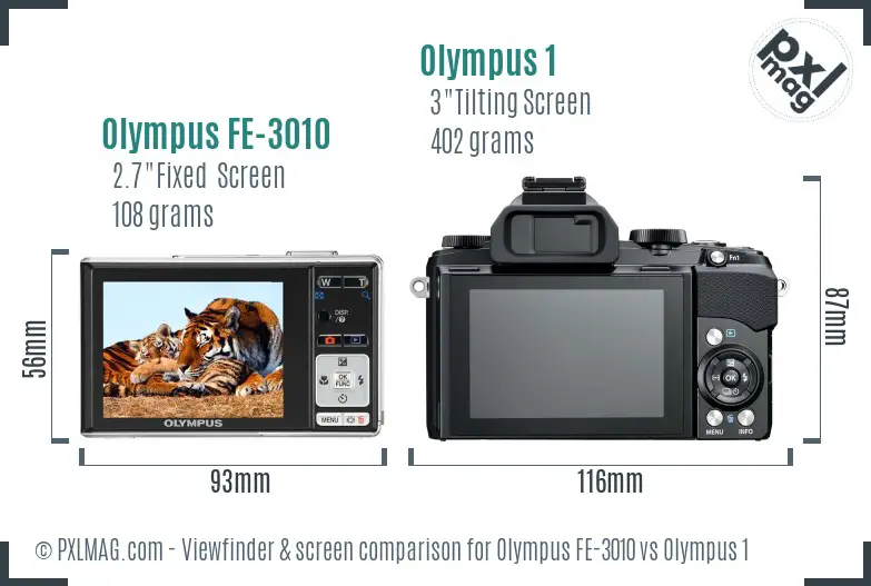 Olympus FE-3010 vs Olympus 1 Screen and Viewfinder comparison