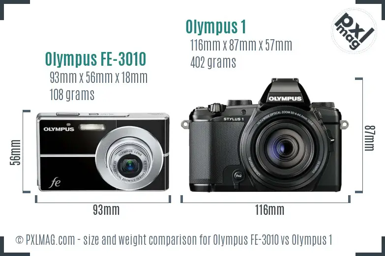 Olympus FE-3010 vs Olympus 1 size comparison