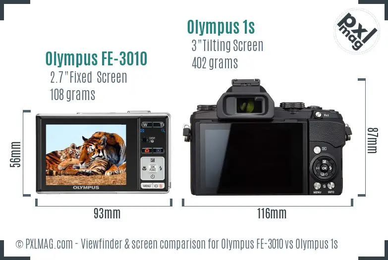 Olympus FE-3010 vs Olympus 1s Screen and Viewfinder comparison