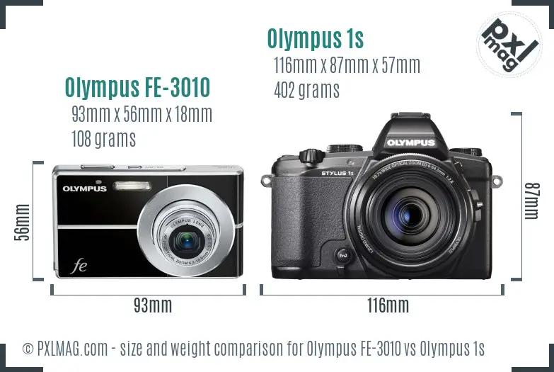 Olympus FE-3010 vs Olympus 1s size comparison