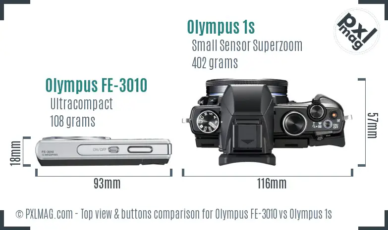 Olympus FE-3010 vs Olympus 1s top view buttons comparison
