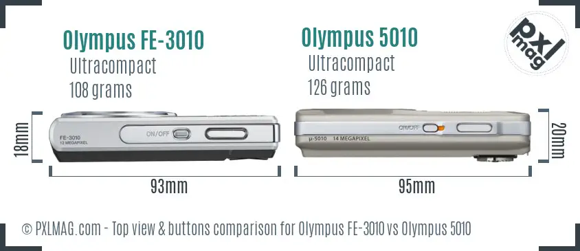Olympus FE-3010 vs Olympus 5010 top view buttons comparison