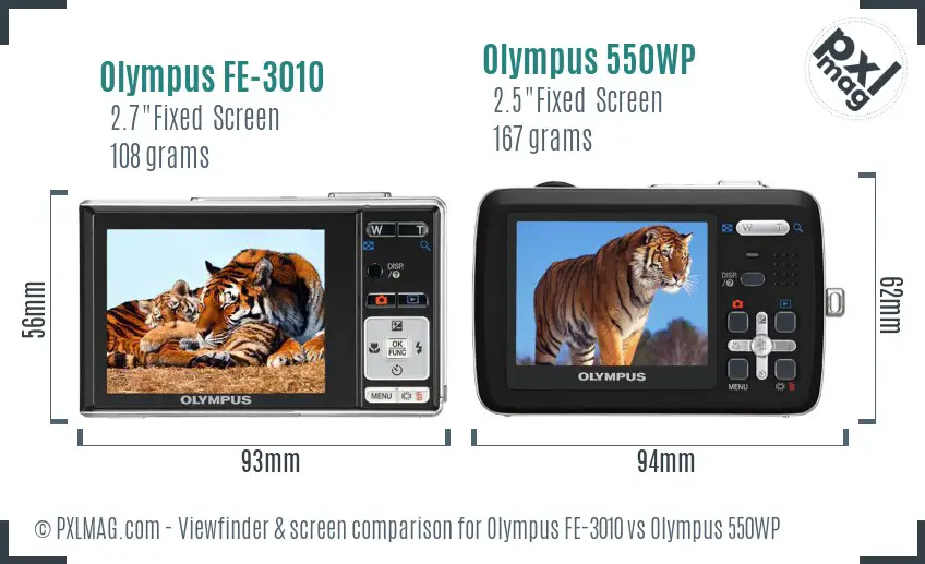 Olympus FE-3010 vs Olympus 550WP Screen and Viewfinder comparison