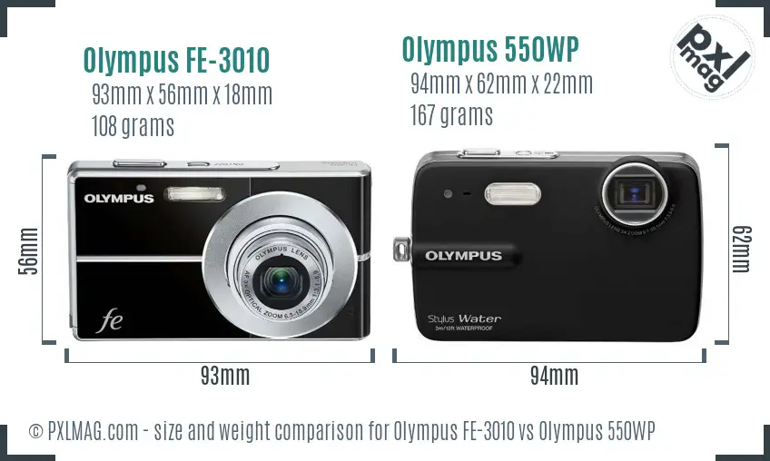 Olympus FE-3010 vs Olympus 550WP size comparison