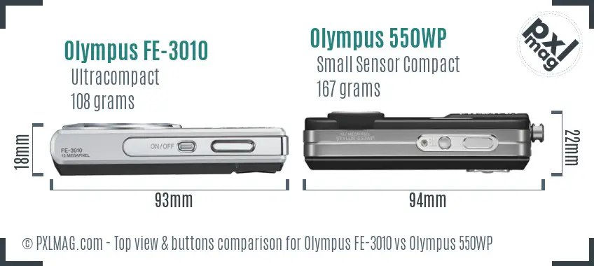 Olympus FE-3010 vs Olympus 550WP top view buttons comparison