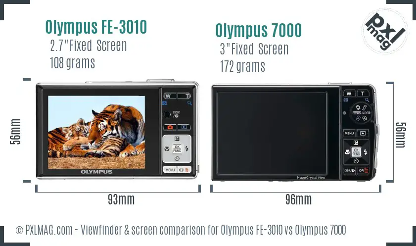 Olympus FE-3010 vs Olympus 7000 Screen and Viewfinder comparison