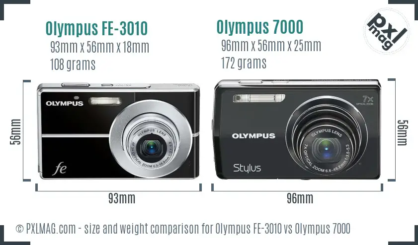 Olympus FE-3010 vs Olympus 7000 size comparison
