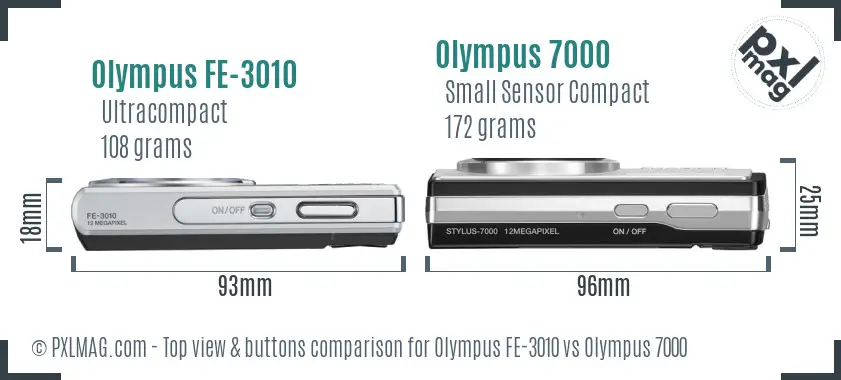 Olympus FE-3010 vs Olympus 7000 top view buttons comparison