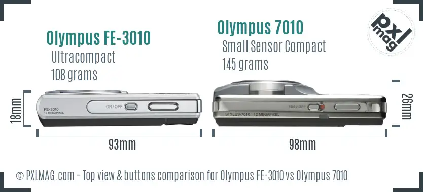 Olympus FE-3010 vs Olympus 7010 top view buttons comparison