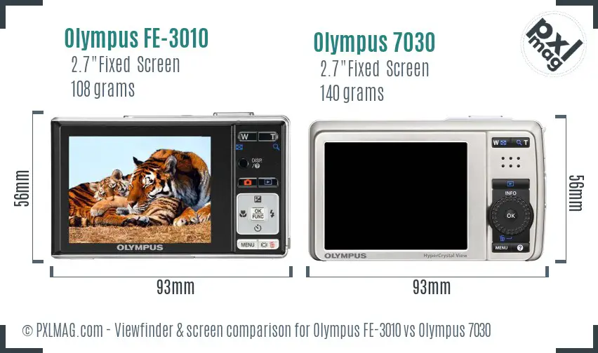 Olympus FE-3010 vs Olympus 7030 Screen and Viewfinder comparison