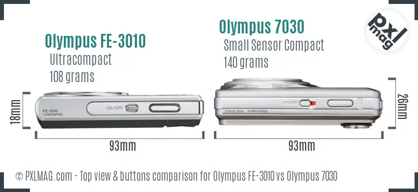 Olympus FE-3010 vs Olympus 7030 top view buttons comparison
