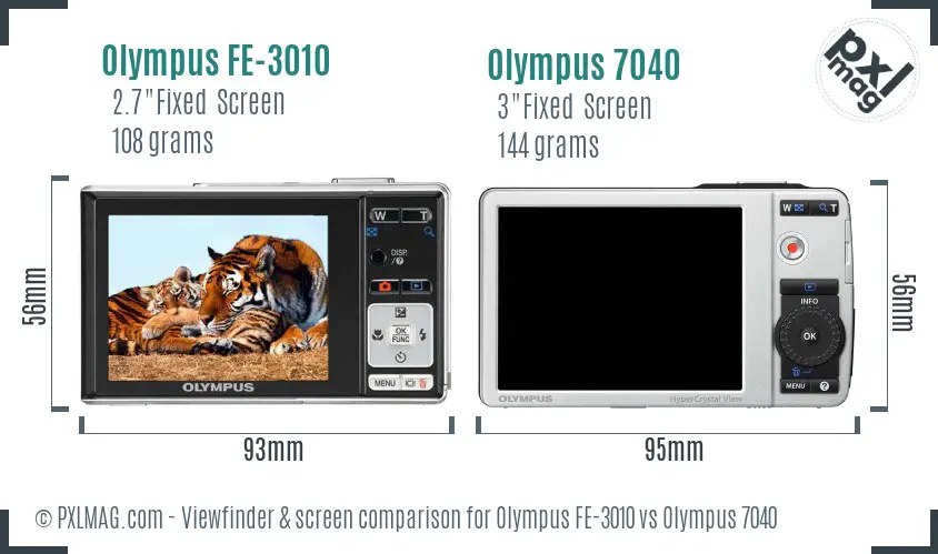 Olympus FE-3010 vs Olympus 7040 Screen and Viewfinder comparison