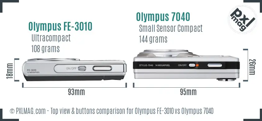 Olympus FE-3010 vs Olympus 7040 top view buttons comparison