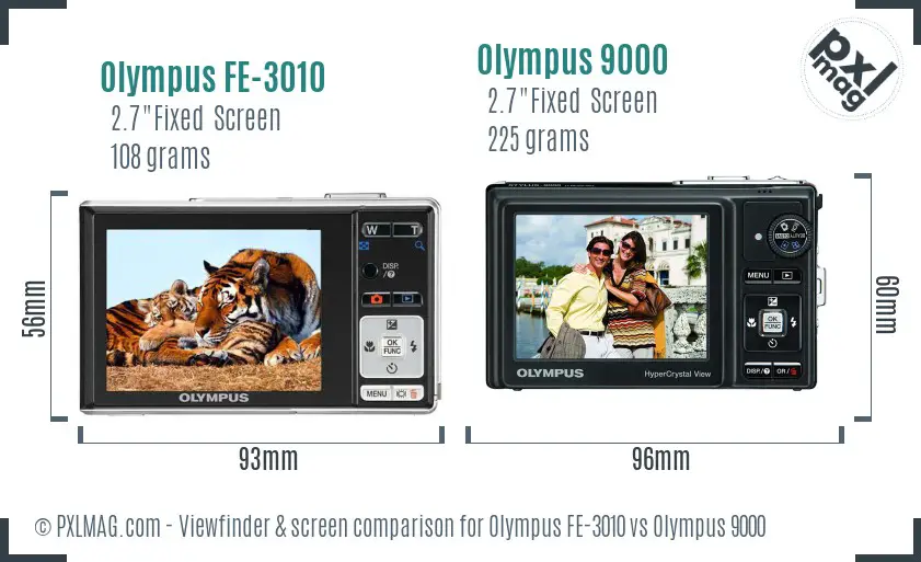 Olympus FE-3010 vs Olympus 9000 Screen and Viewfinder comparison