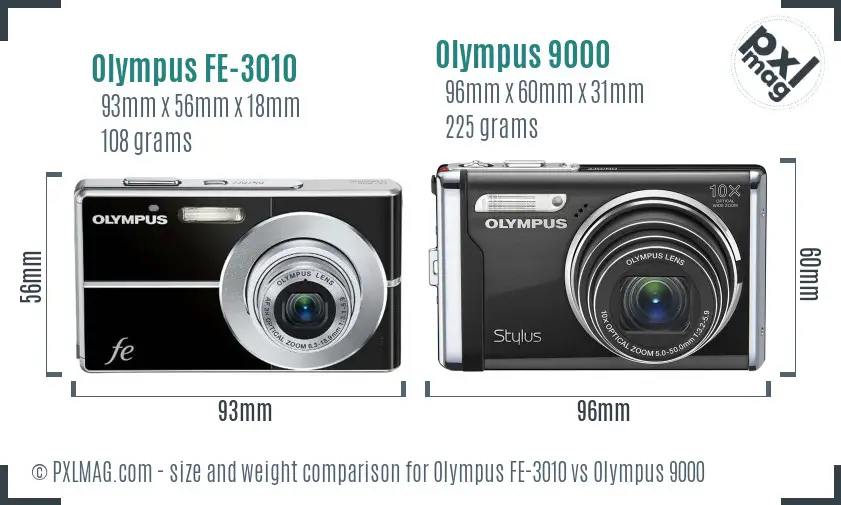 Olympus FE-3010 vs Olympus 9000 size comparison