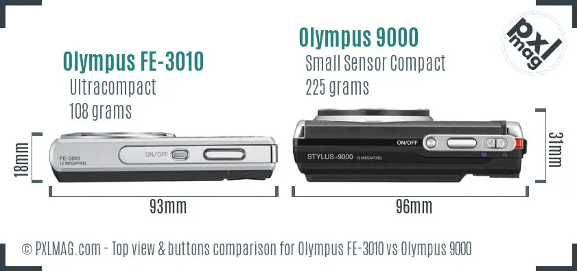 Olympus FE-3010 vs Olympus 9000 top view buttons comparison