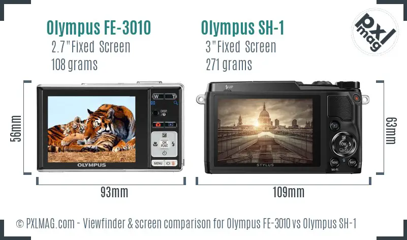 Olympus FE-3010 vs Olympus SH-1 Screen and Viewfinder comparison