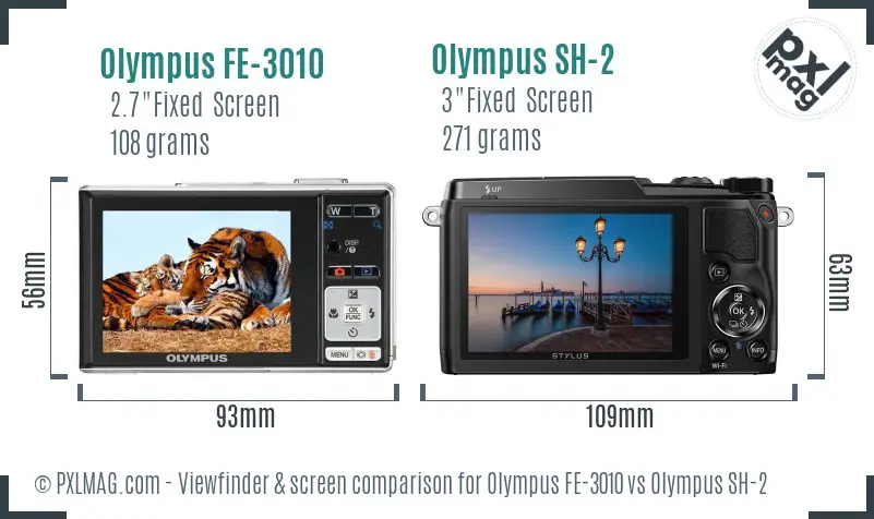 Olympus FE-3010 vs Olympus SH-2 Screen and Viewfinder comparison