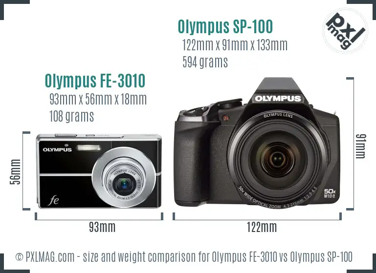 Olympus FE-3010 vs Olympus SP-100 size comparison