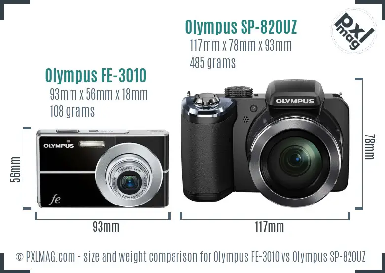 Olympus FE-3010 vs Olympus SP-820UZ size comparison