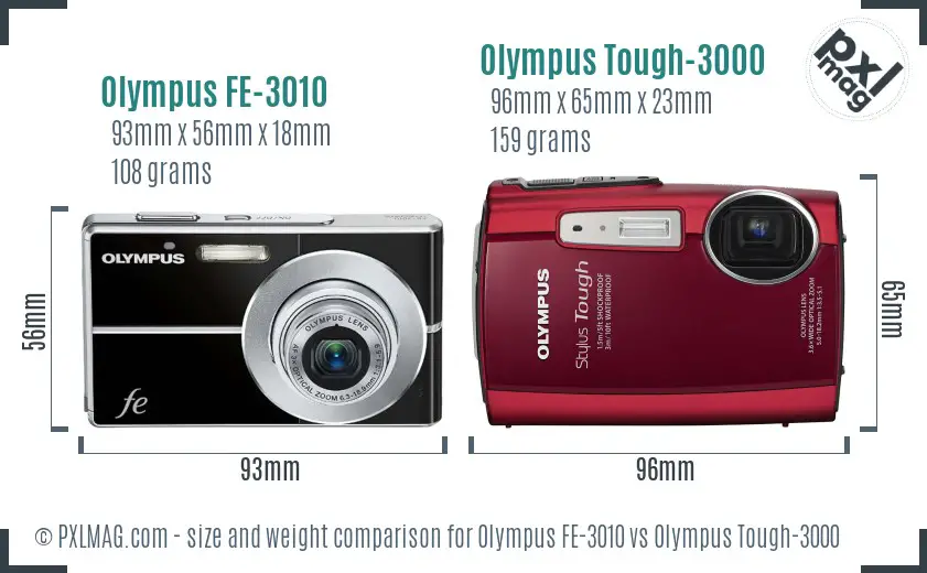 Olympus FE-3010 vs Olympus Tough-3000 size comparison