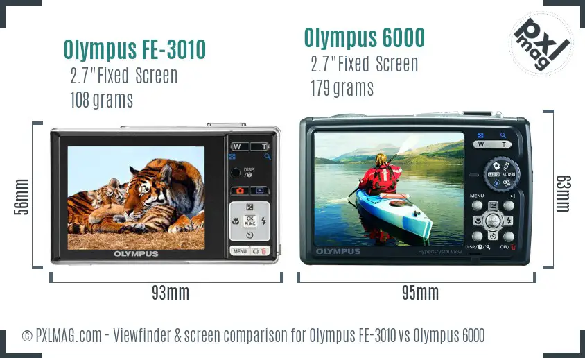 Olympus FE-3010 vs Olympus 6000 Screen and Viewfinder comparison