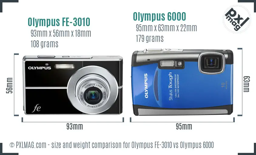 Olympus FE-3010 vs Olympus 6000 size comparison