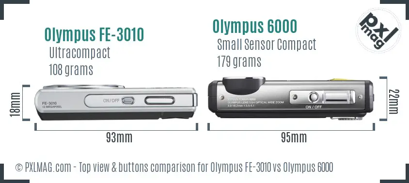 Olympus FE-3010 vs Olympus 6000 top view buttons comparison