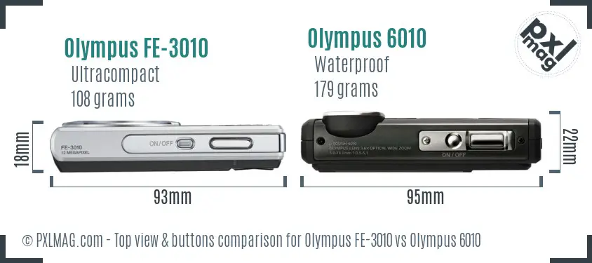 Olympus FE-3010 vs Olympus 6010 top view buttons comparison