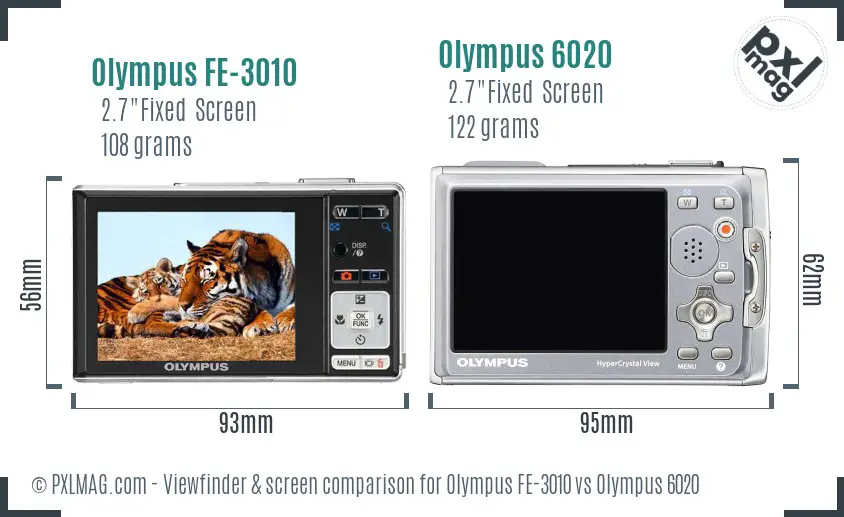 Olympus FE-3010 vs Olympus 6020 Screen and Viewfinder comparison
